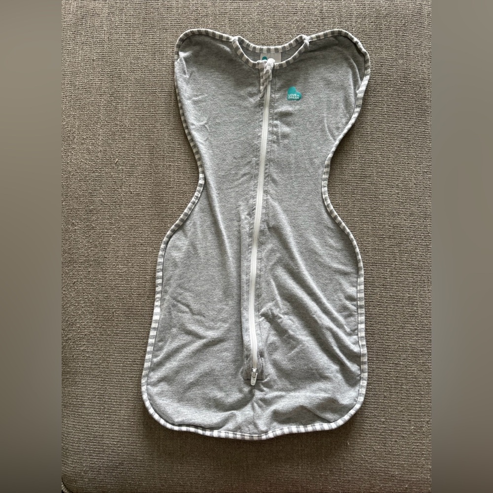 Love to Dream Grey Baby Swaddle Sleep Sack with White Trim